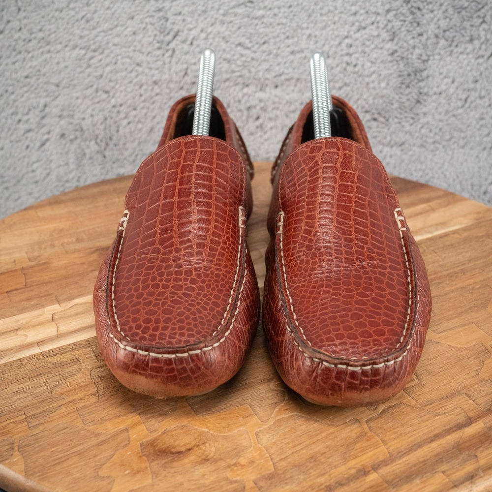 Cole Haan Brown Croc-Embossed Leather Driving Loafers - Picture 2 of 7